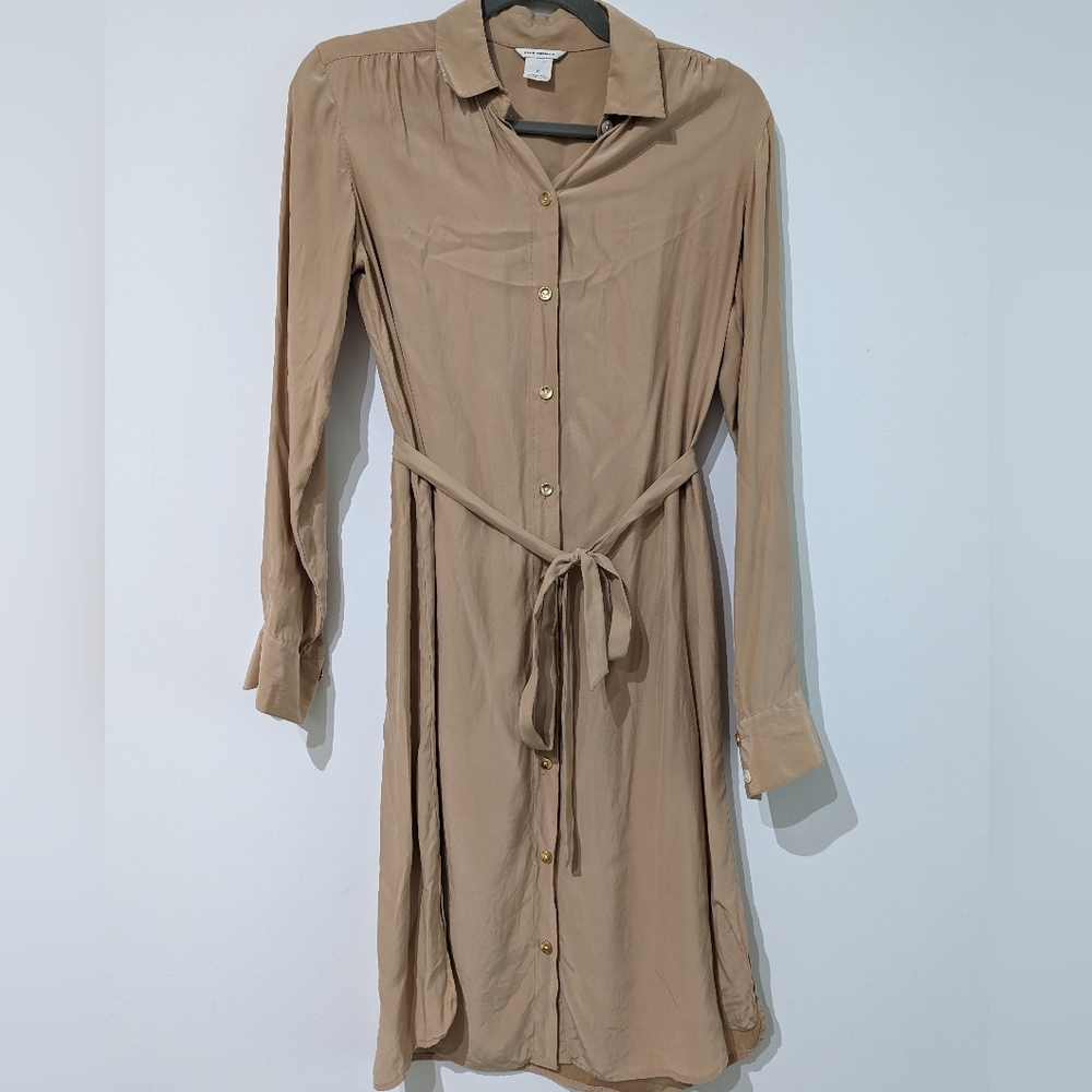 Midi shirt dress 100% silk nude/taupe color